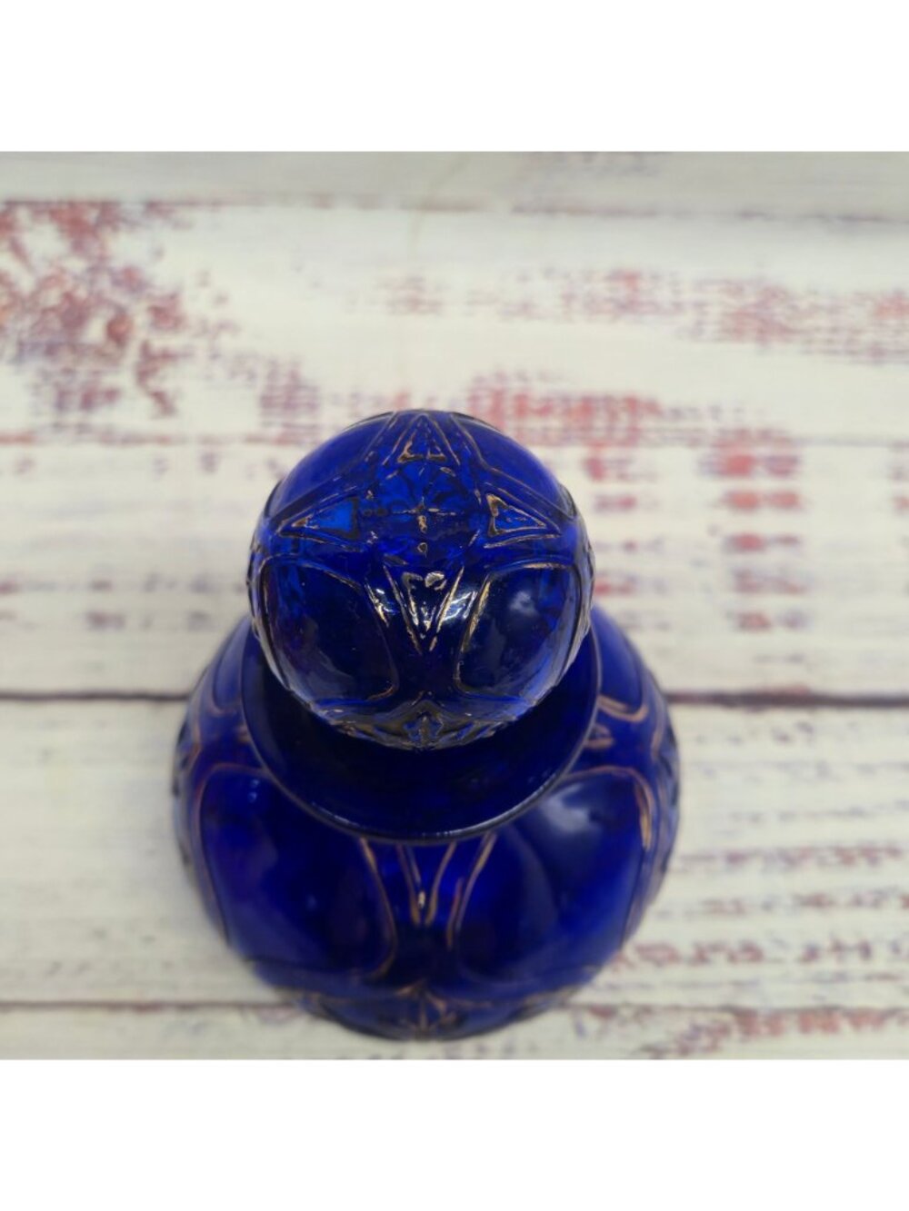 Vintage Cobalt Blue bohemian glass perfume bottle Hand-Painted Gold Floral - Picture 4 of 16